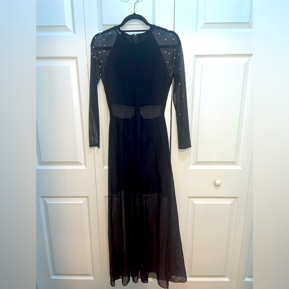 Vintage Betsey & Adam Rhinestone and Beaded Black Long Sleeve Dress
